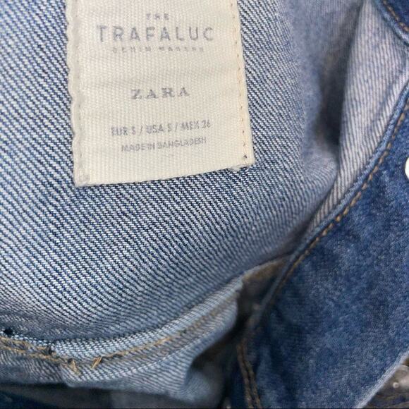 Zara Trafaluc Denim jean Jacket Distressed factory Shredded and destroyed SZ SM - Picture 5 of 9